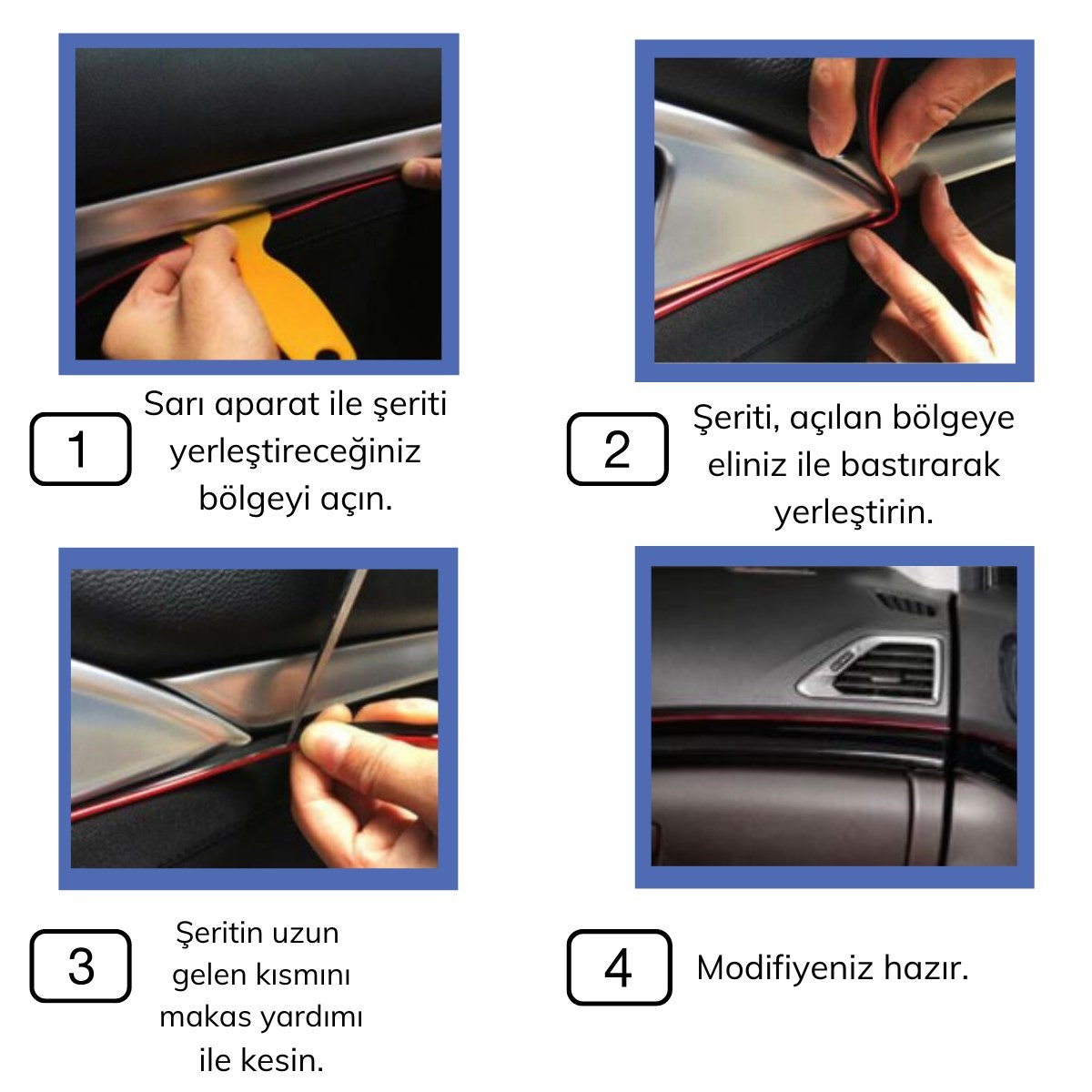 Mavi Araba Oto Trim Dekorasyon Şeridi Kauçuk Elastik Kolay Kurulum 5 metre Şerit Bant (4767)