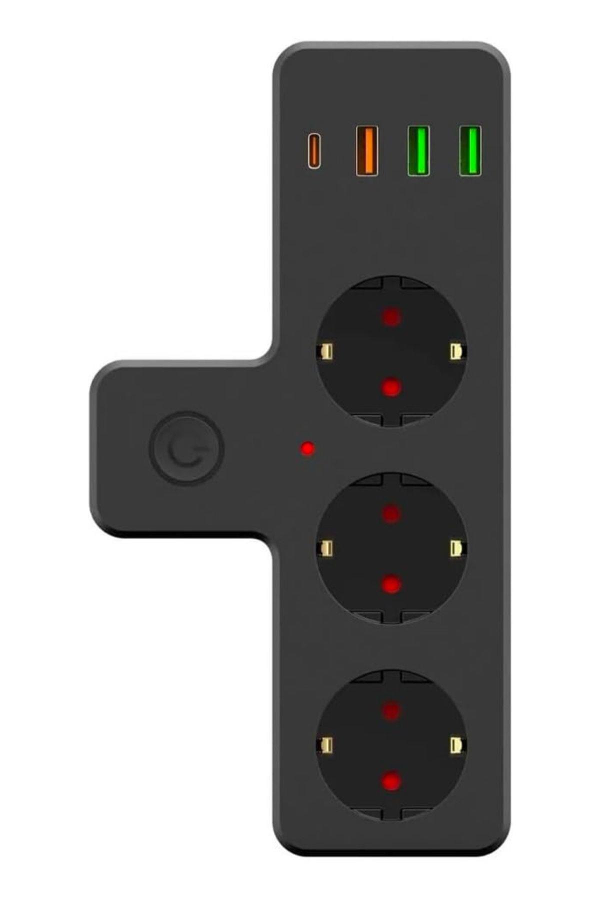 Termal Akım Korumalı 3 Adet Soket,3 Adet USB ve 1 Adet Type-C Girişli 20w Priz Model 3397 (4767)