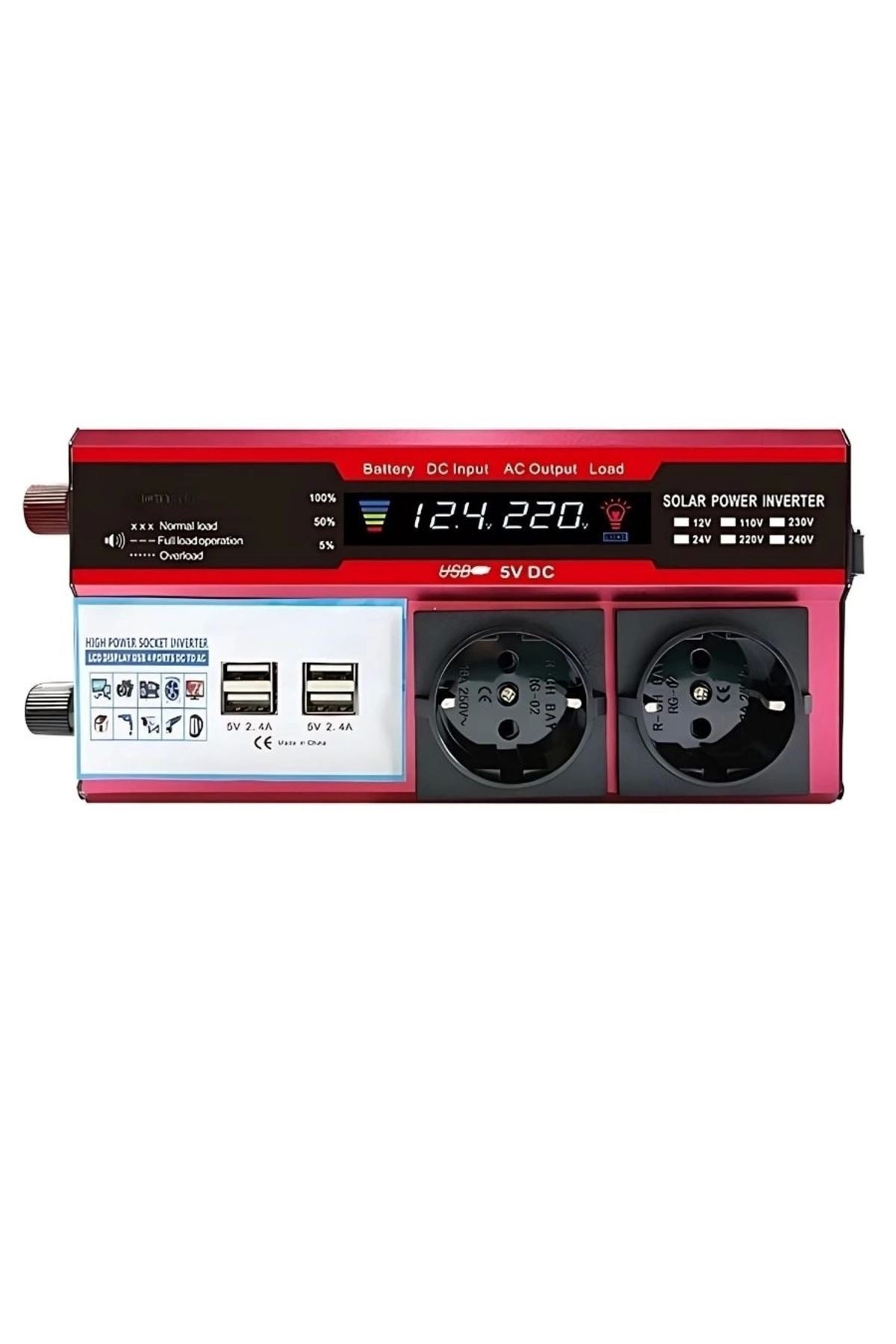 12v 2000w Araç Ve Güneş Enerjisi Uyumlu Modifiye Sinus Inverter Çift Usb Çift Priz Ve Çakmaklıklı (4767)