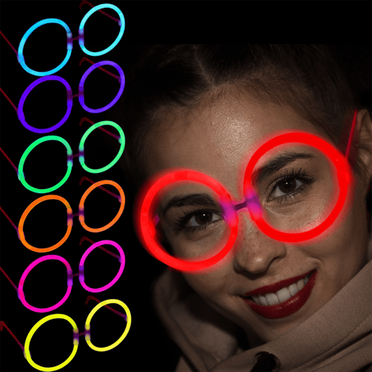 Glow Stick Parti Gözlüğü Glow Partisi Yuvarlak Şekilli Fosforlu Gözlük 6 Adet (4767)