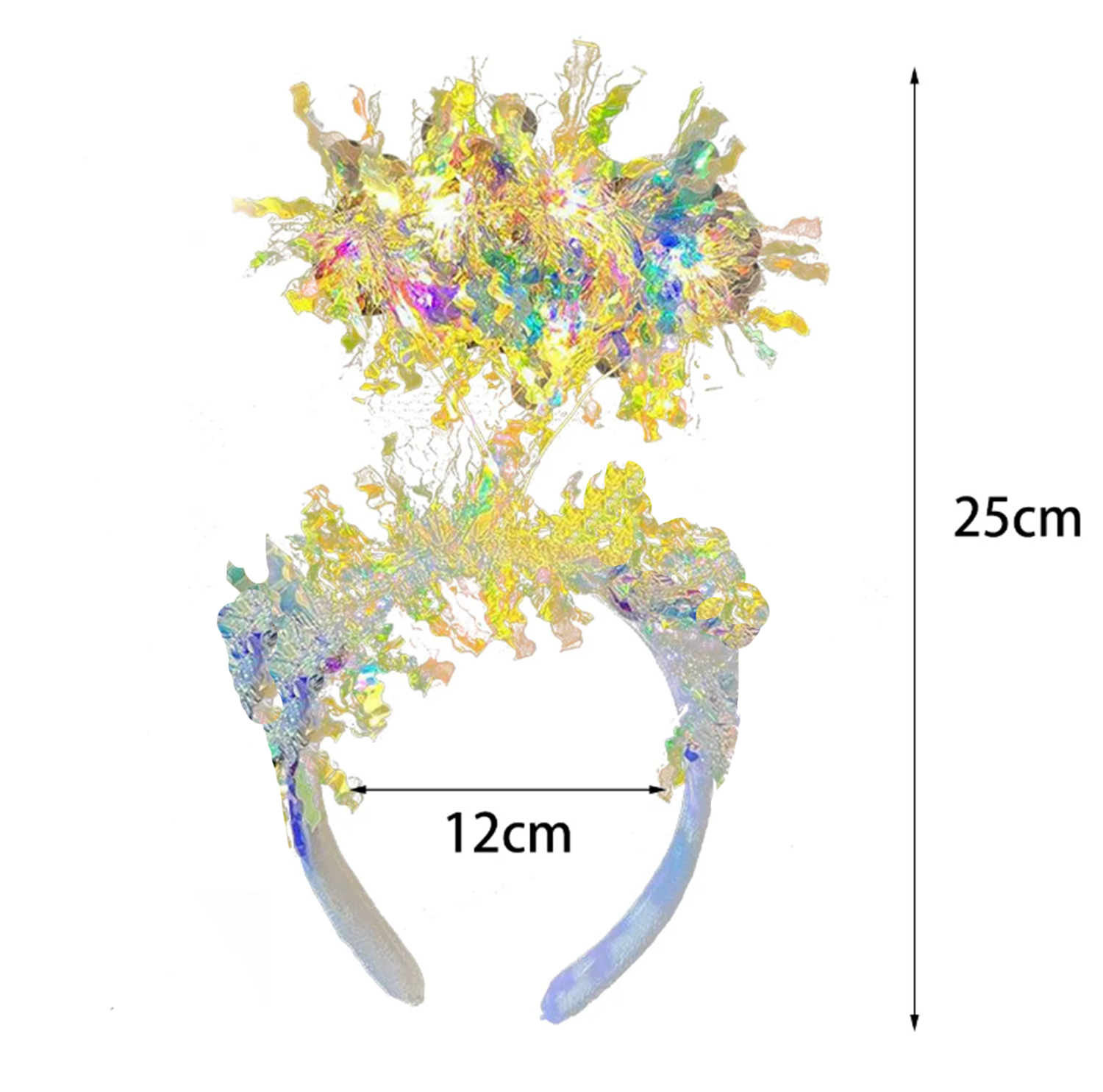 Beyaz Renk Gümüş Işıltılı Püsküllü Led Işıklı Parlak Hologramlı Taç 25x12 cm (4767)