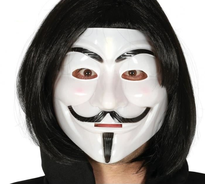 Siyah Renk Takma Kısa Saç ve V For Vendetta Maskesi Anonymous Maskesi (4767)