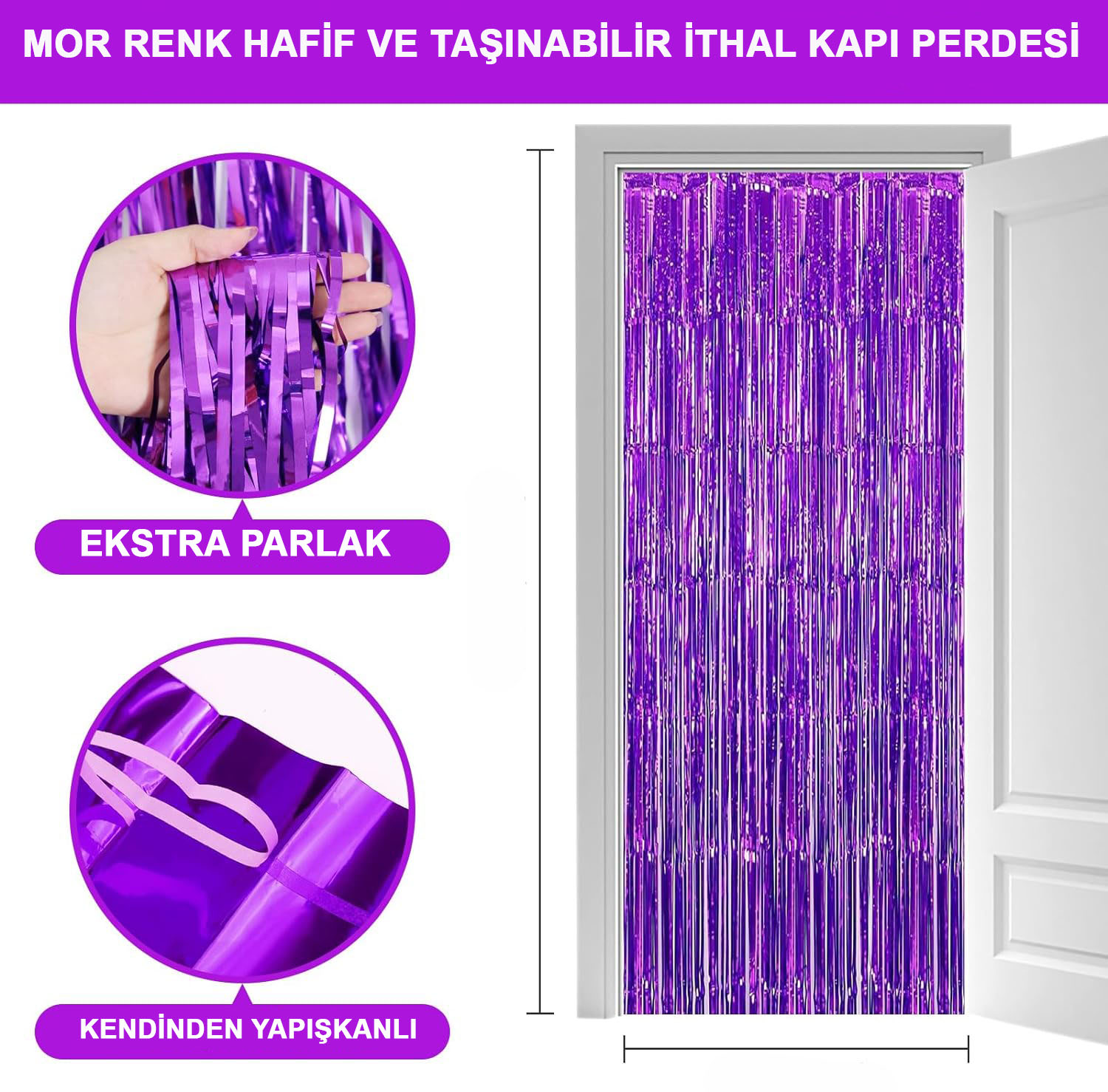 Mor Renk Ekstra Metalize Parlak Saçaklı Arka Fon Perde İthal A Kalite 1x2 Metre (4767)