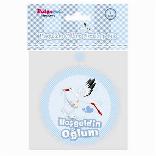 Hoşgeldin Oğlum Yazılı Baby Shower Partisi Asmalı İp Süs 3 Adet (4767)