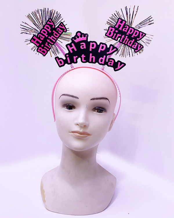 Happy Birthday Püsküllü Neon Pembe Renk Doğum Günü Tacı 22x19 cm (4767)