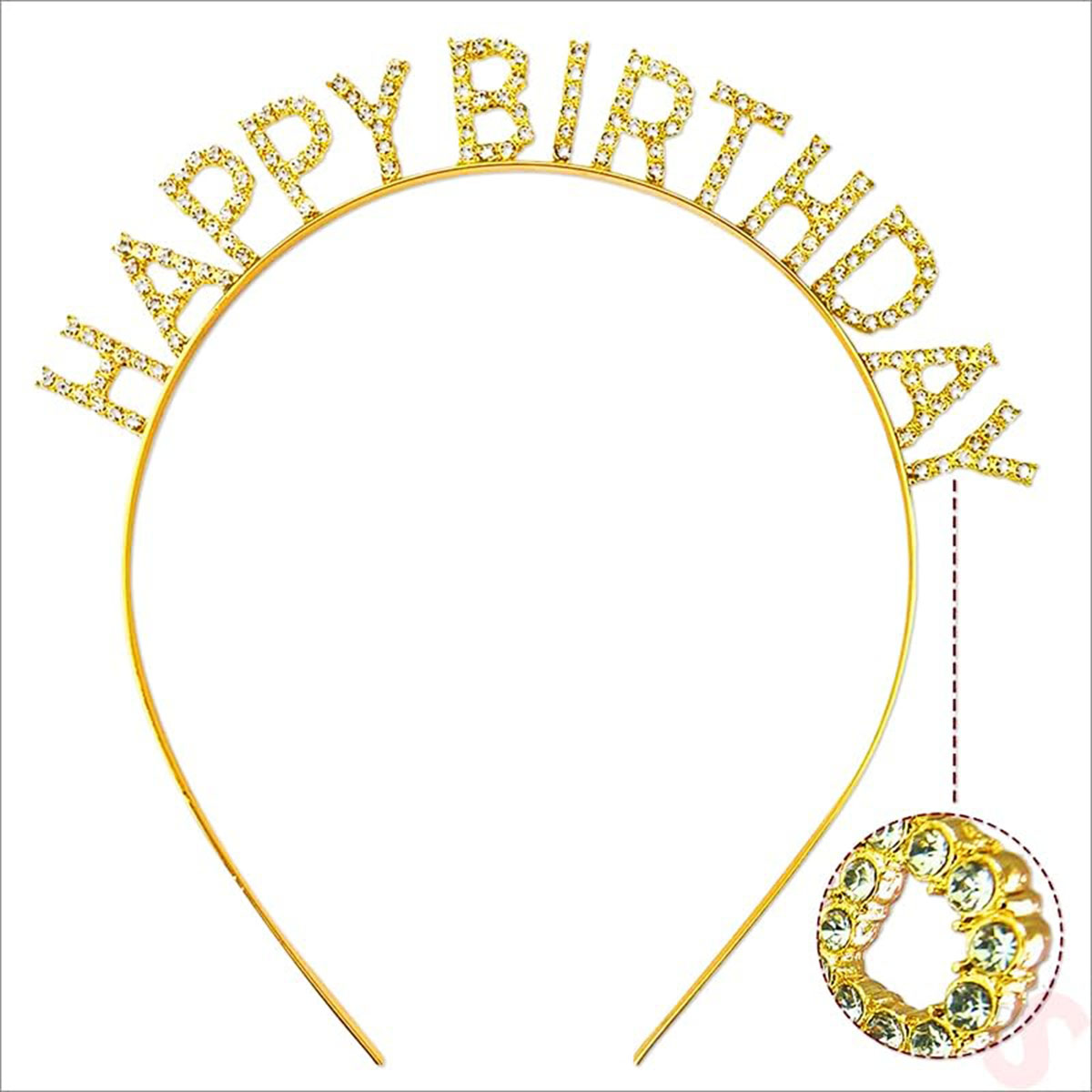 Altın Gold Renk Kristal Taşlı Parlak Happy Birthday Taç 16x17 cm (4767)