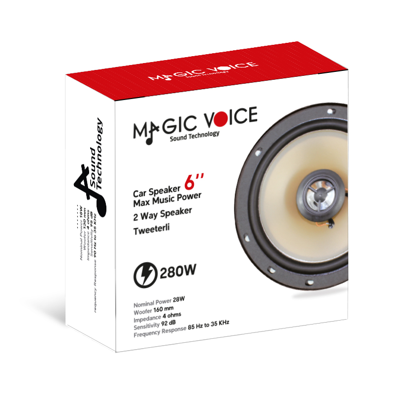 MAGICVOICE MV-399 280W 16 CM 6 ÇİFT YOLLU TWEETERLI TEKLİ OTO HOPARLÖR (YEDEK HOPARLÖR) (4767)