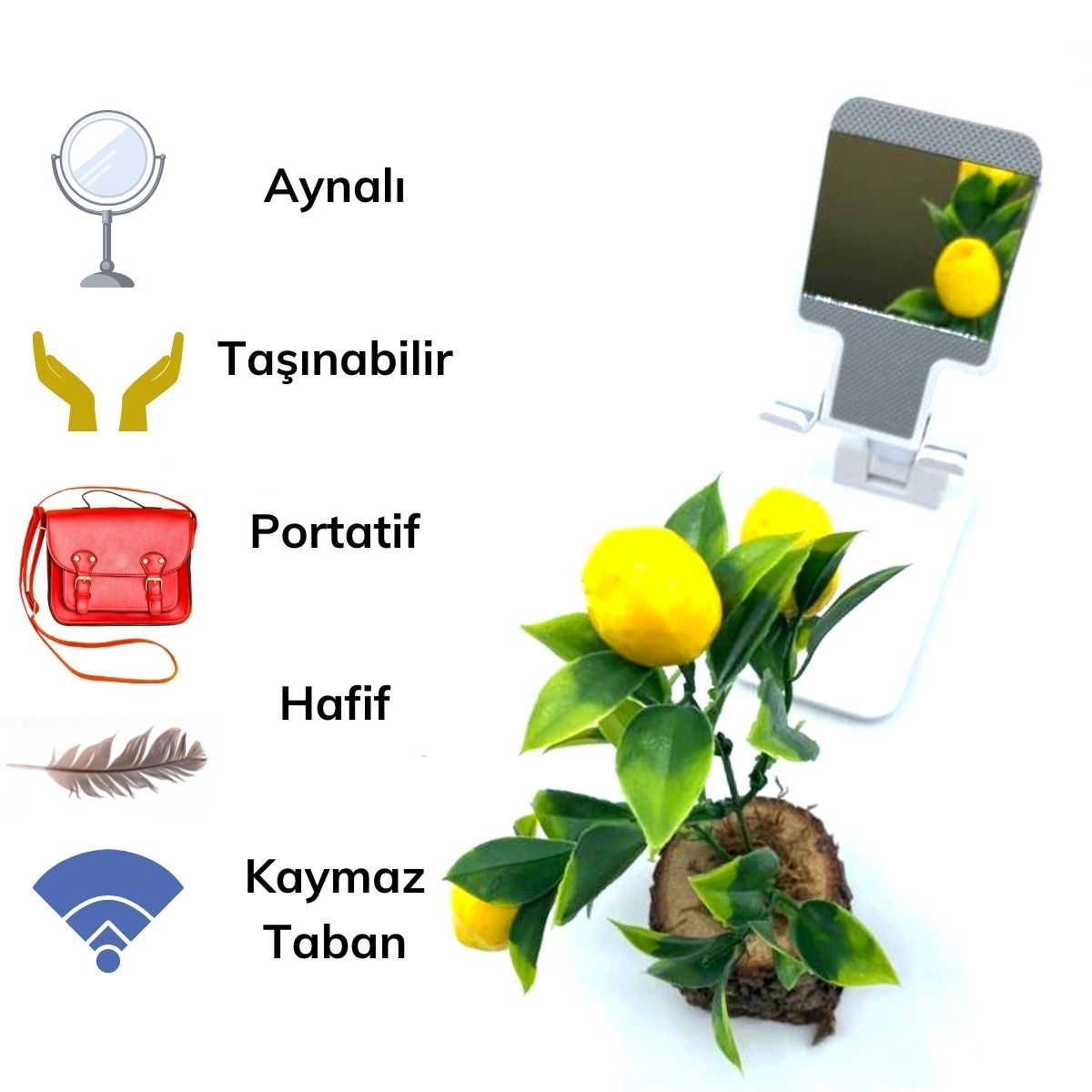 Siyah Aynalı Cep Telefonu Sabitleyici Stand Katlanabilir Ayarlanabilir Telefon Standı (4767)