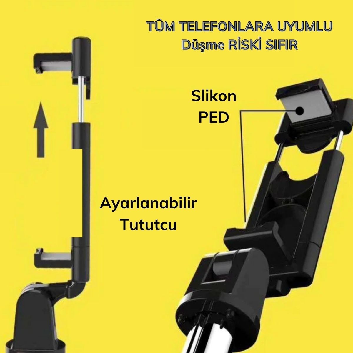 Sabitlenebilir Cep Telefon Tutucu Ayarlanabilir Taşınabilir 3 Ayaklı Tripod Selfie Çubuğu (4767)