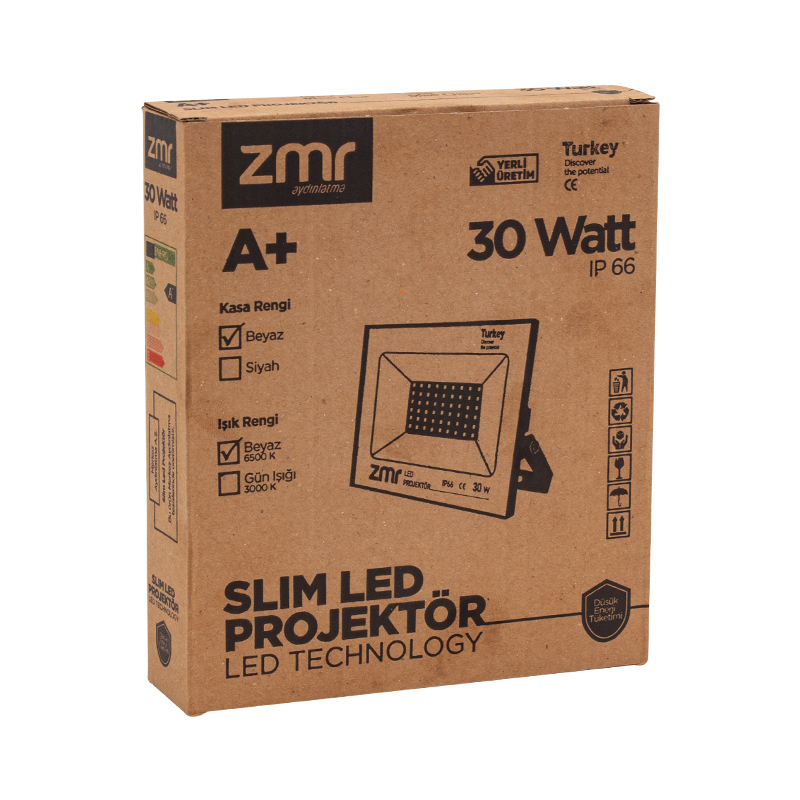 ZMR 30 WATT 6500K IP66 150* IŞIK AÇISI 220 VOLT SİYAH SLİM KASA LED PROJEKTÖR (4767)