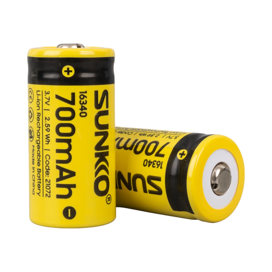 SUNKKO 3.7 VOLT 700 MAH 16340 ŞARJ EDİLEBİLİR PİL (2Lİ PAKET) (4767)