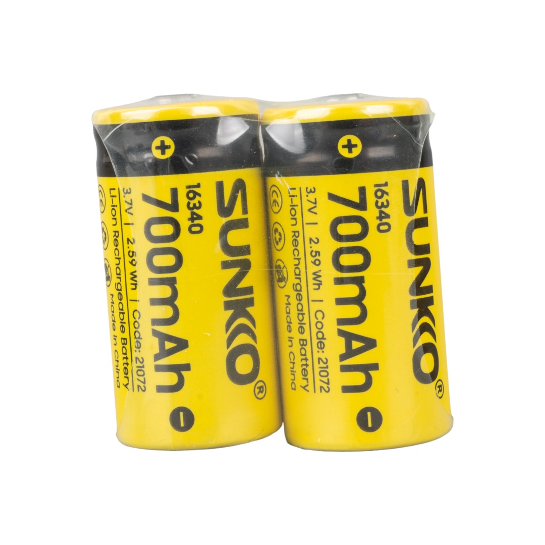 SUNKKO 3.7 VOLT 700 MAH 16340 ŞARJ EDİLEBİLİR PİL (2Lİ PAKET) (4767)