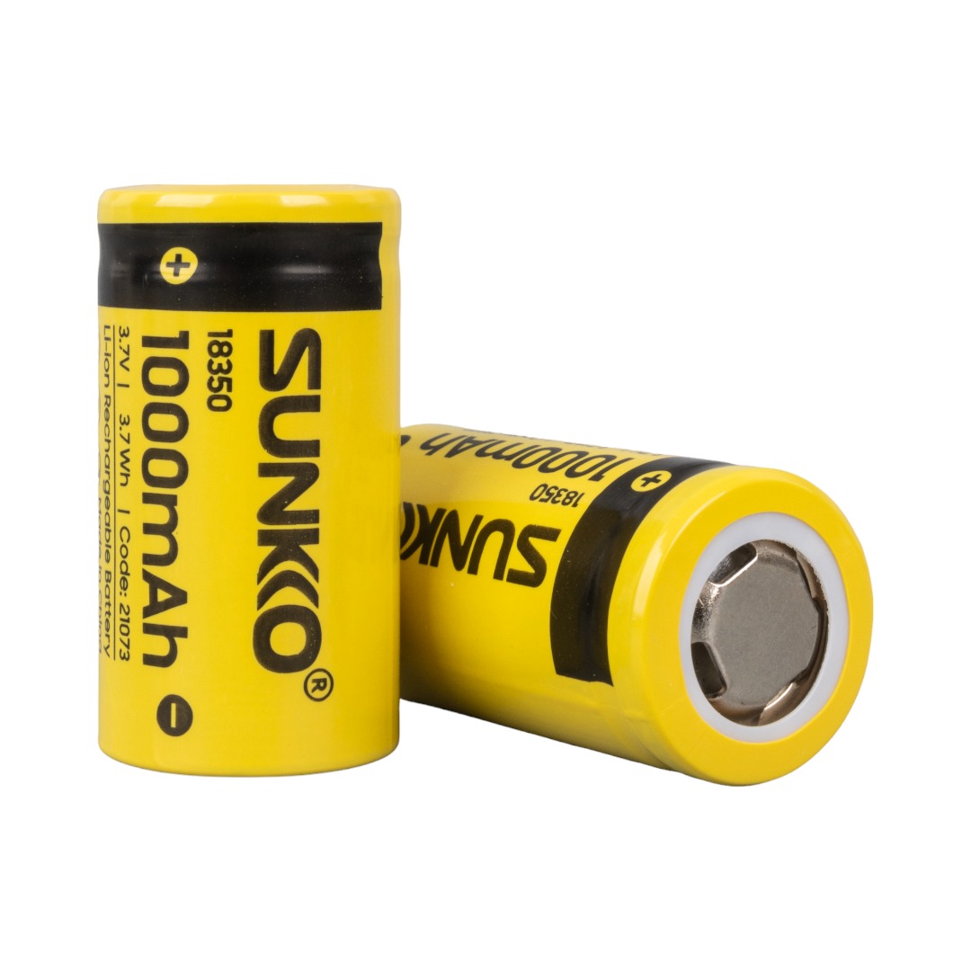 SUNKKO 3.7 VOLT 1000 MAH 18350 ŞARJ EDİLEBİLİR PİL (2Lİ PAKET) (4767)