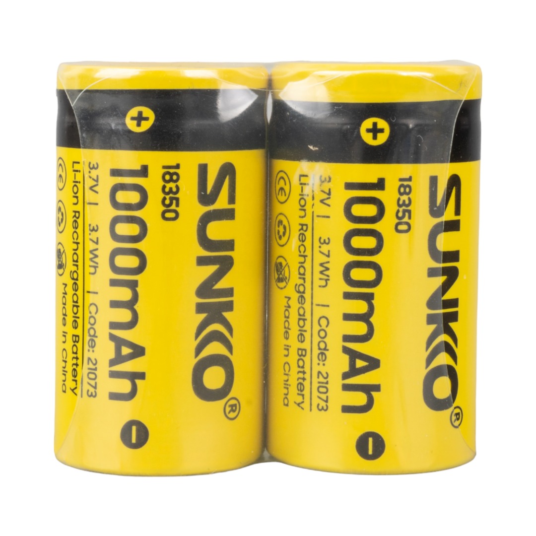 SUNKKO 3.7 VOLT 1000 MAH 18350 ŞARJ EDİLEBİLİR PİL (2Lİ PAKET) (4767)