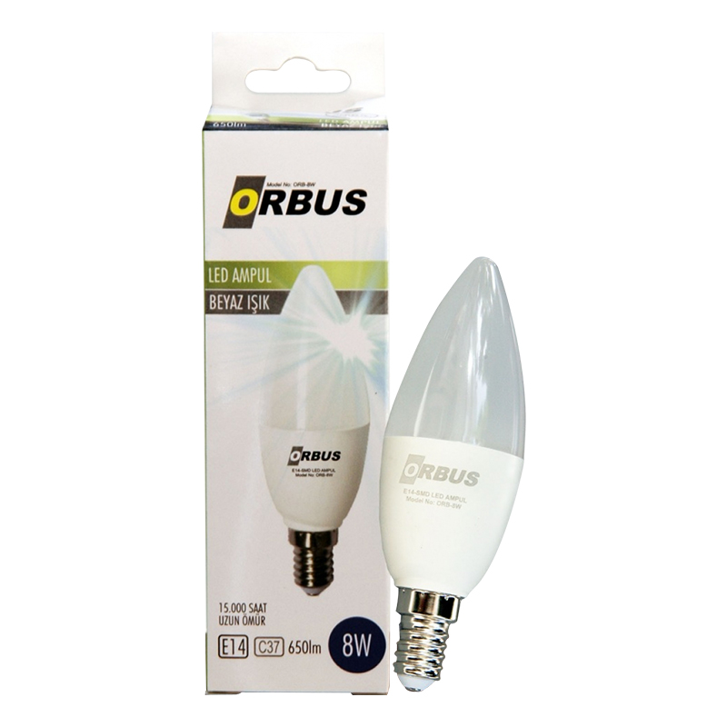 ORBUS ORB-8W C37 8 WATT E14 650 LMN BEYAZ TASARRUFLU AMPÜL (4767)