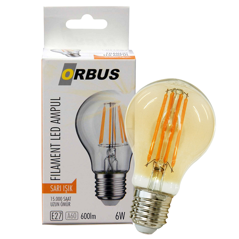 ORBUS ORB-F6W FILAMENT BULB A60 E27 6 WATT 600 LÜMEN AMBER LED AMPÜL (4767)