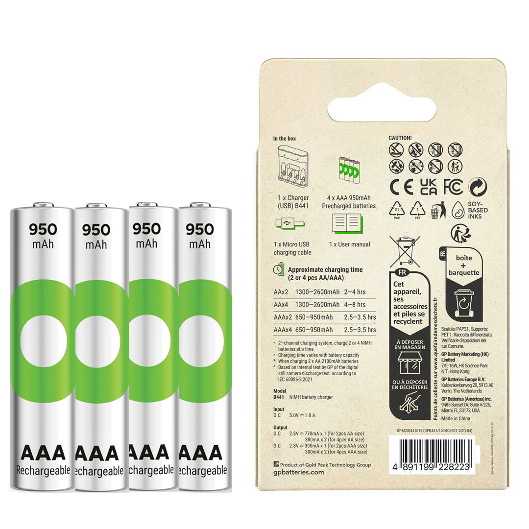 GP RECYKO B441 4 X 950 MAH R03 AAA PİLLİ ŞARJ CİHAZI (GP-B441/100HCER21-2GTLB4) (4767)