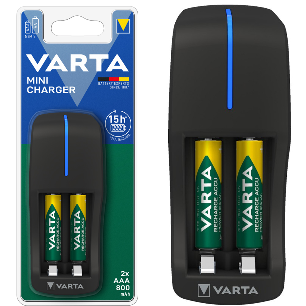 VARTA 57646 MİNİ CHARGER PİL ŞARJ CİHAZI + 2 ADET 800MAH AAA ŞARJ EDİLEBİLİR PİL (4767)