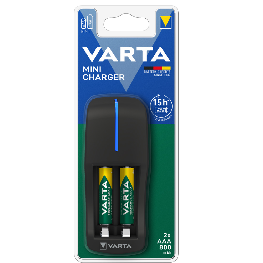 VARTA 57646 MİNİ CHARGER PİL ŞARJ CİHAZI + 2 ADET 800MAH AAA ŞARJ EDİLEBİLİR PİL (4767)