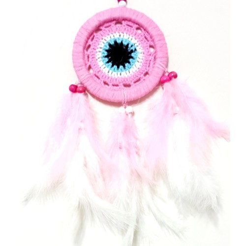 Pembe Dream Catcher Pembe Ve Beyaz Kuş Tüylü Düş Kapanı El Yapımı Duvar Süsü