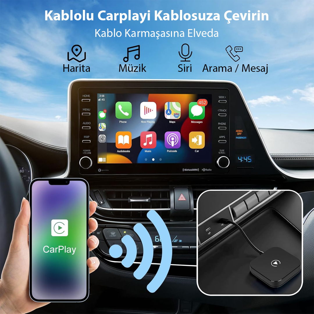 KABLOSUZ CAR PLAY İPHONE IOS 5GHZ AUTO CONNECT (KABLOLU CARPLAY TO KABLOSUZ ÇEVİRİCİ) (4767)