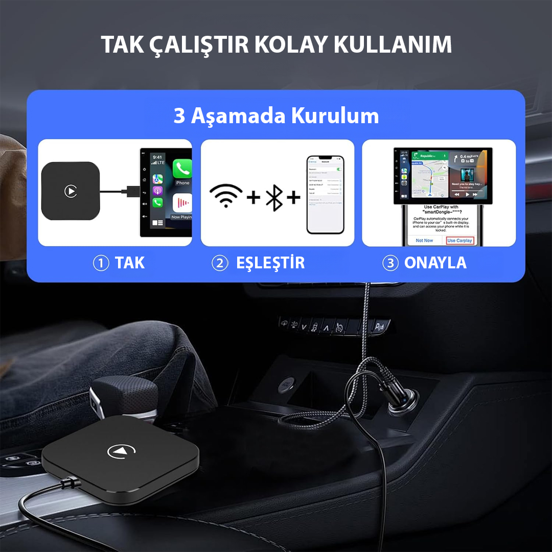 KABLOSUZ CAR PLAY İPHONE IOS 5GHZ AUTO CONNECT (KABLOLU CARPLAY TO KABLOSUZ ÇEVİRİCİ) (4767)