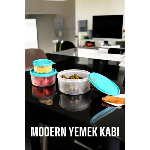 Turk Lifewit Yemek Kabı 3 lü Set Modern Bento Sefer Tası Seti MAVİ