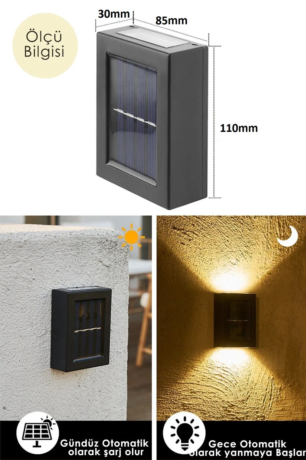 CLZ192 4 Ledli Solar Çift Taraflı Duvar Lambası Güneş Enerjili Aydınlatma Dekorasyon Aplik Işık