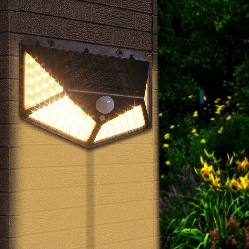 CLZ192 Gün Işığı Sarı Led Hareket Sensörlü Güneş Enerjili Led Aydınlatma Dış Mekan Bahçe 100 Led Li