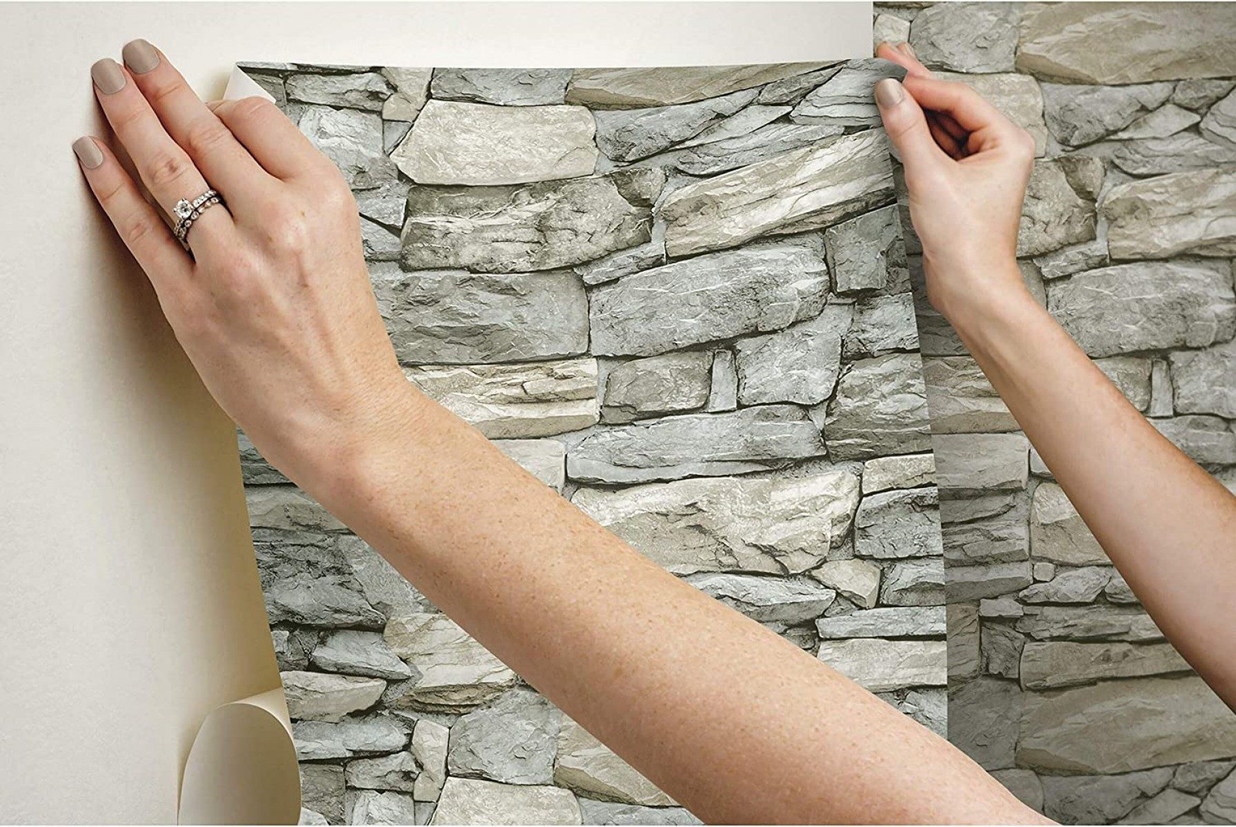 CLZ192 Kale Taş Duvar Desenli Kendinden Yapışkanlı 3d Duvar Raf Kapı Kaplama Kağıdı 3 Metre 60 Cm