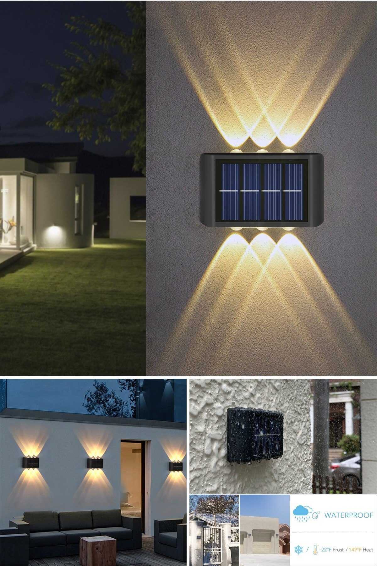 CLZ192 Modern 6ledli  Solar Duvar Lamba Dekorasyon Aydınlatma Aplik Güneş Enerji Gün Işığı 2 Li Set