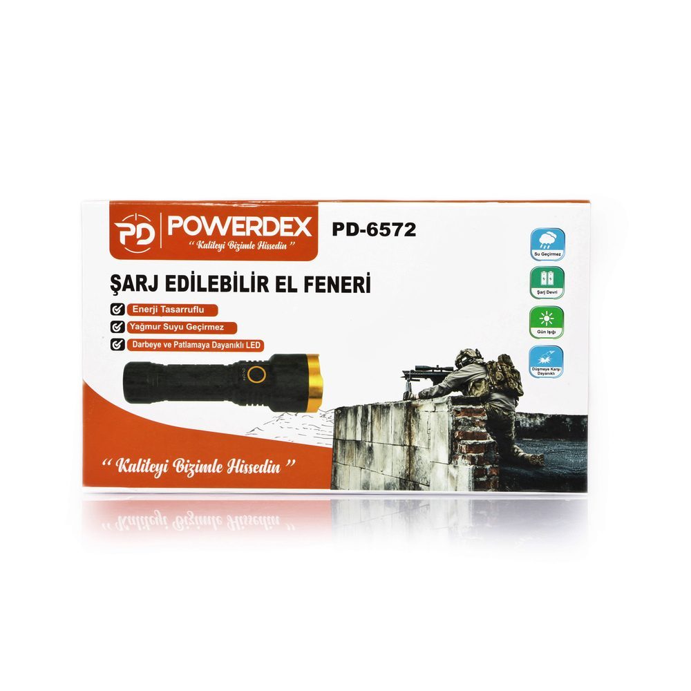 CLZ192 Powerdex Pd-6572 Su Geçirmez Şarjlı Profesyonel El Feneri