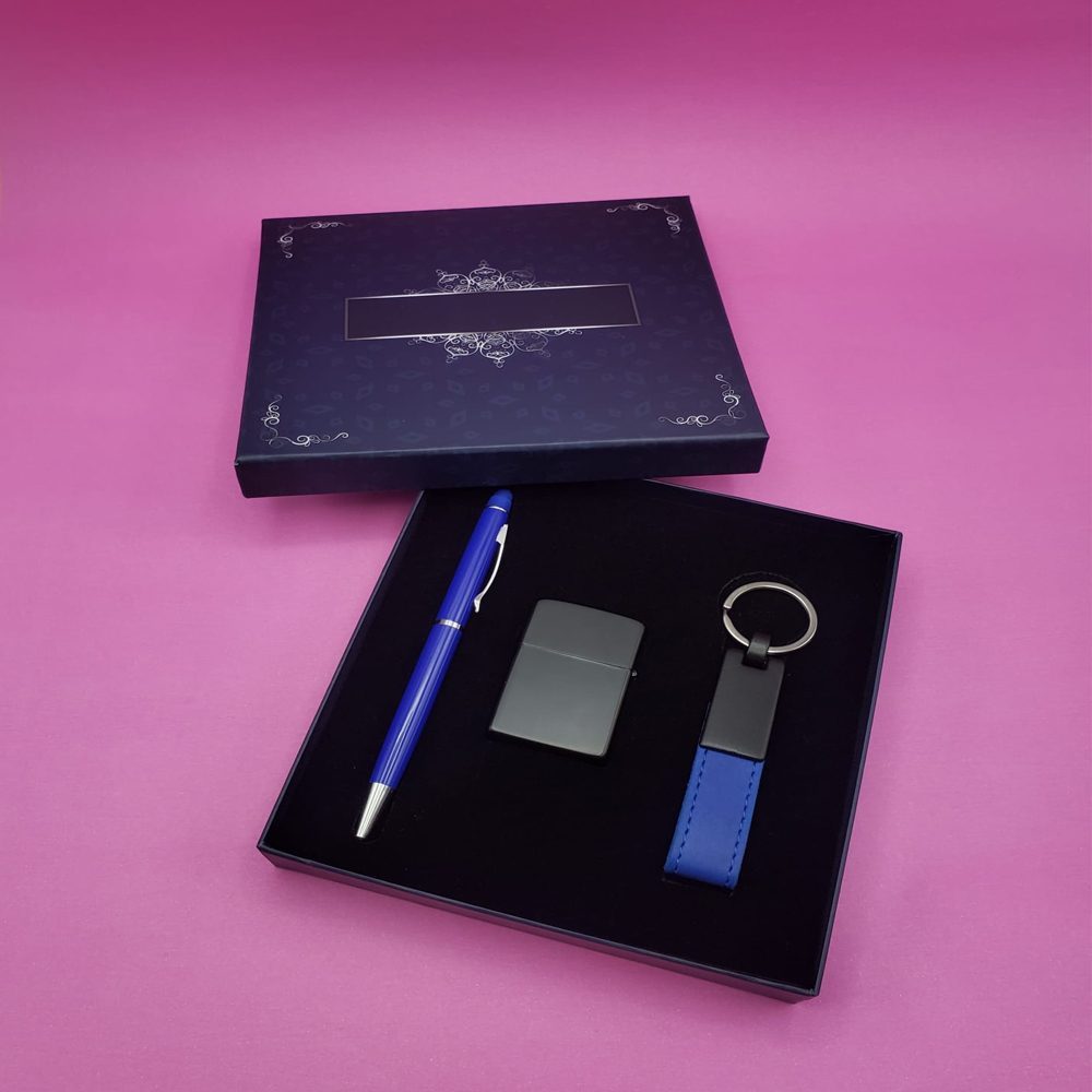 CLZ192 Mavi Kalem Anahtarlık Ve Çakmak Set