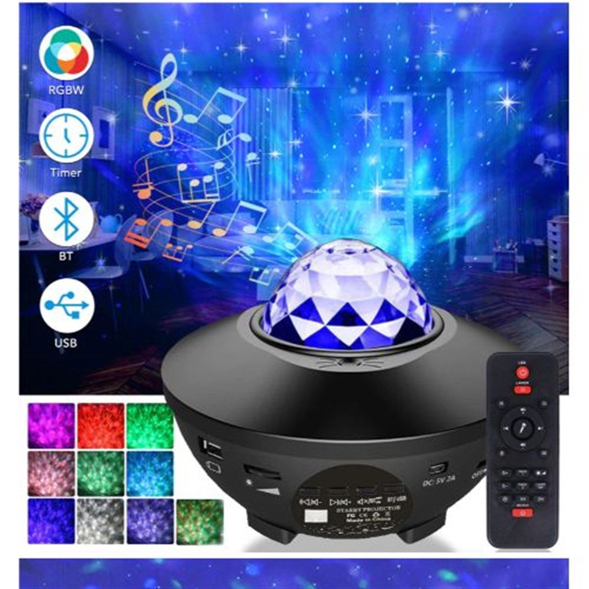 CLZ192 Starry Projektör Bluetooth Hoparlör+sese Duyarlı Disko Topu+ Usb Mp3 Çalar+parti, Gece Lambası