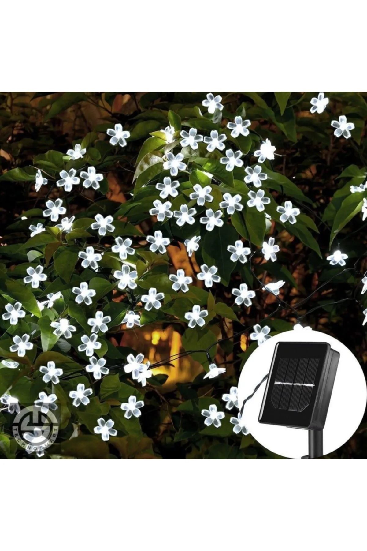 CLZ192 Solar 30 Ledli Çiçekli Beyaz Led Bahçe Aydınlatma Dekorasyon Güneş Enerjili