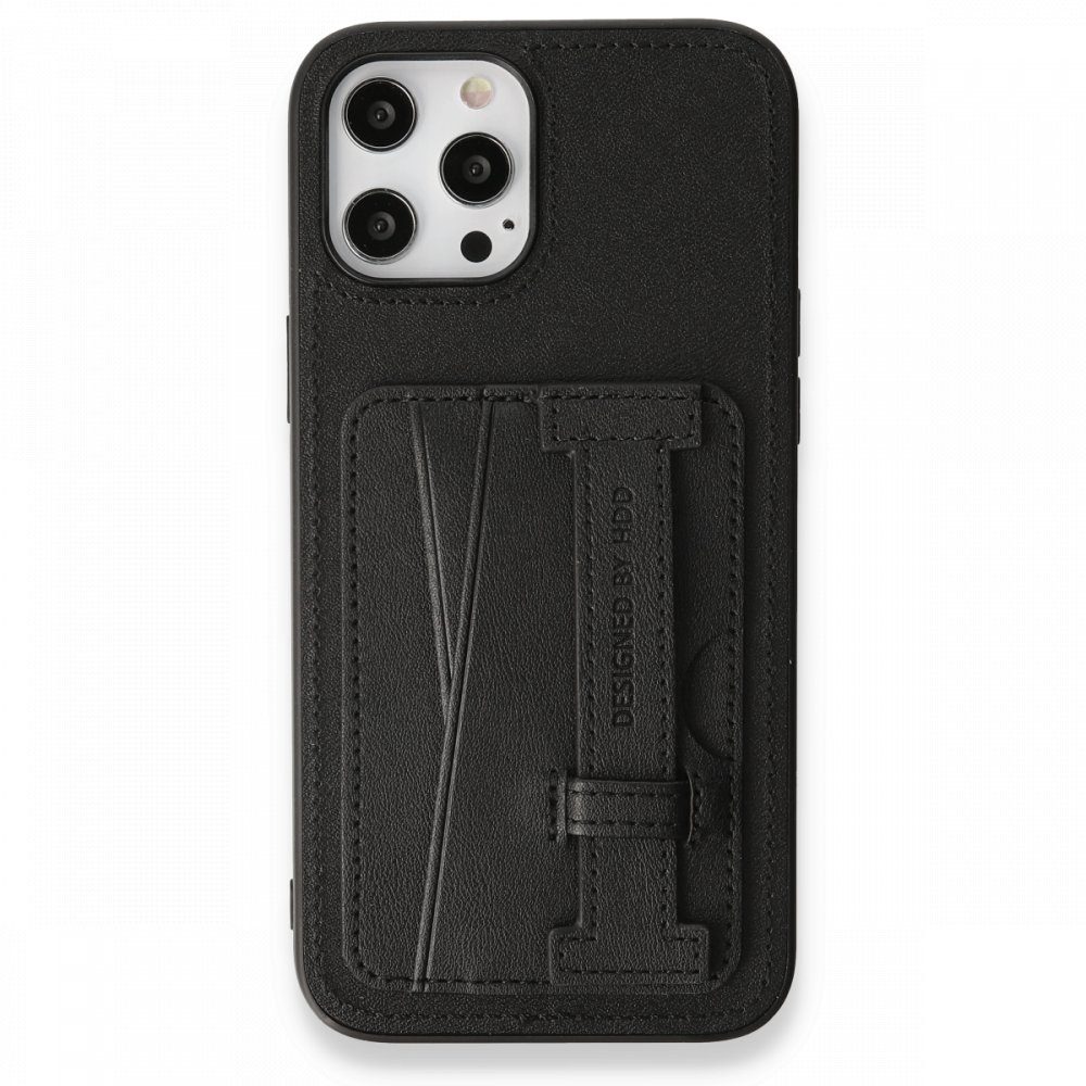 CLZ942 İphone 12 Pro Kılıf Hd Deri Kartvizitli Kapak - Ürün Rengi : Siyah
