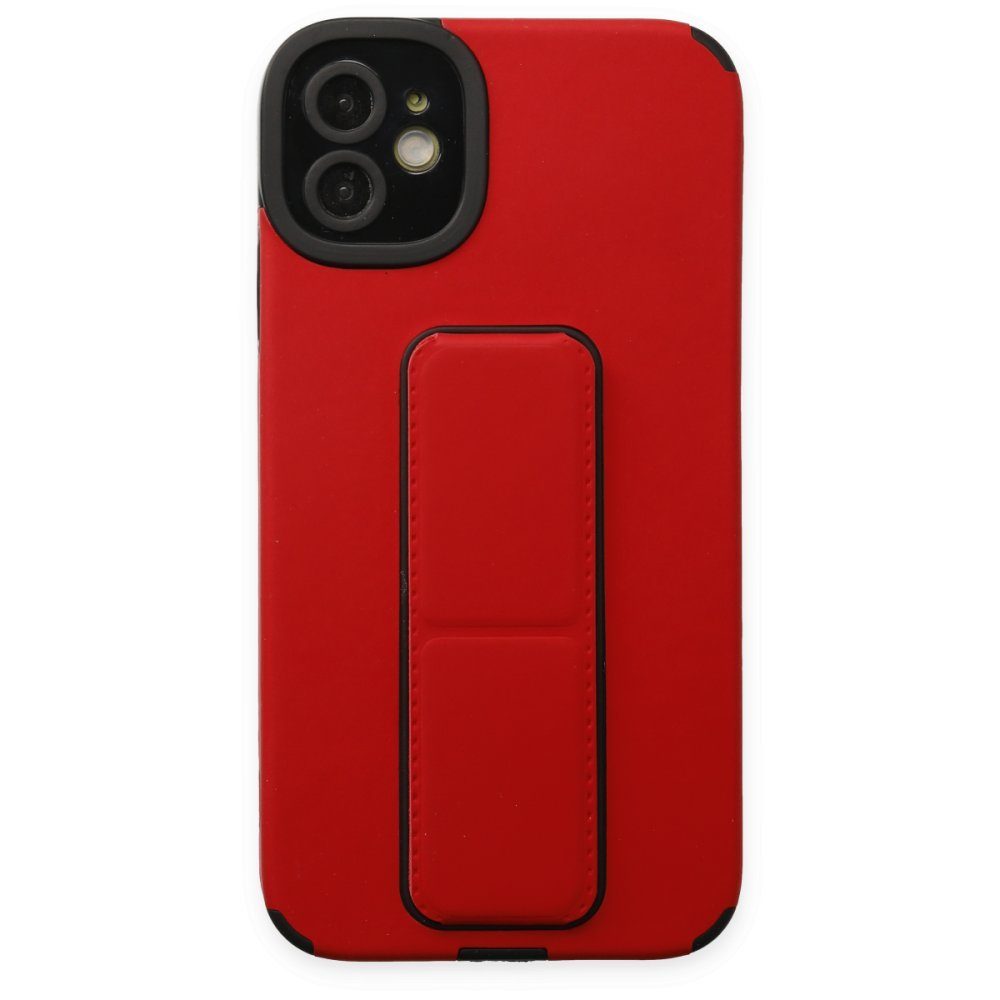 CLZ942 İphone 12 Kılıf Mega Standlı Silikon - Ürün Rengi : Kırmızı