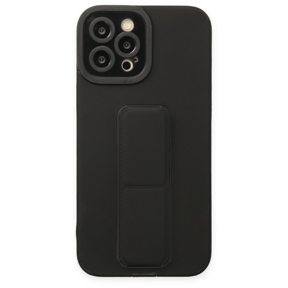 CLZ942 İphone 12 Pro Max Kılıf Mega Standlı Silikon - Ürün Rengi : Siyah