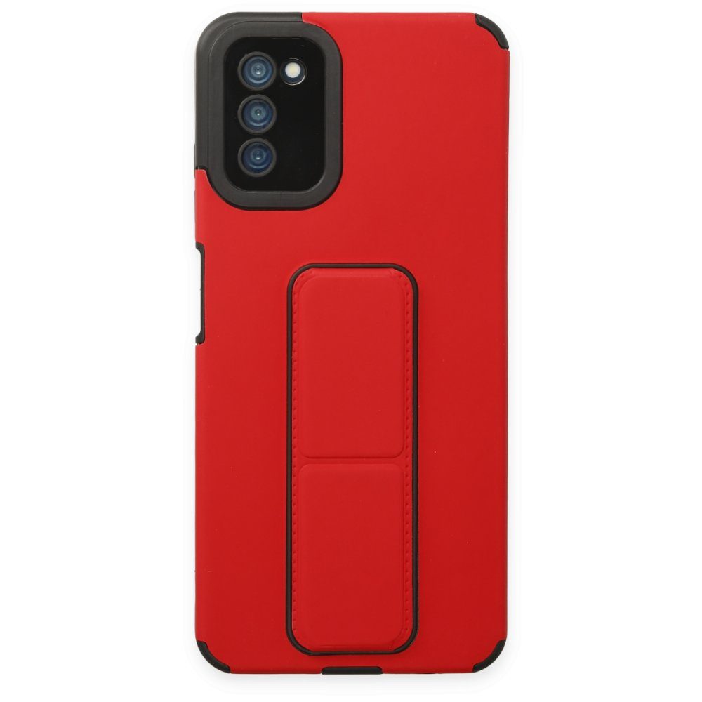 CLZ942 Samsung Galaxy A03s Kılıf Mega Standlı Silikon - Ürün Rengi : Kırmızı