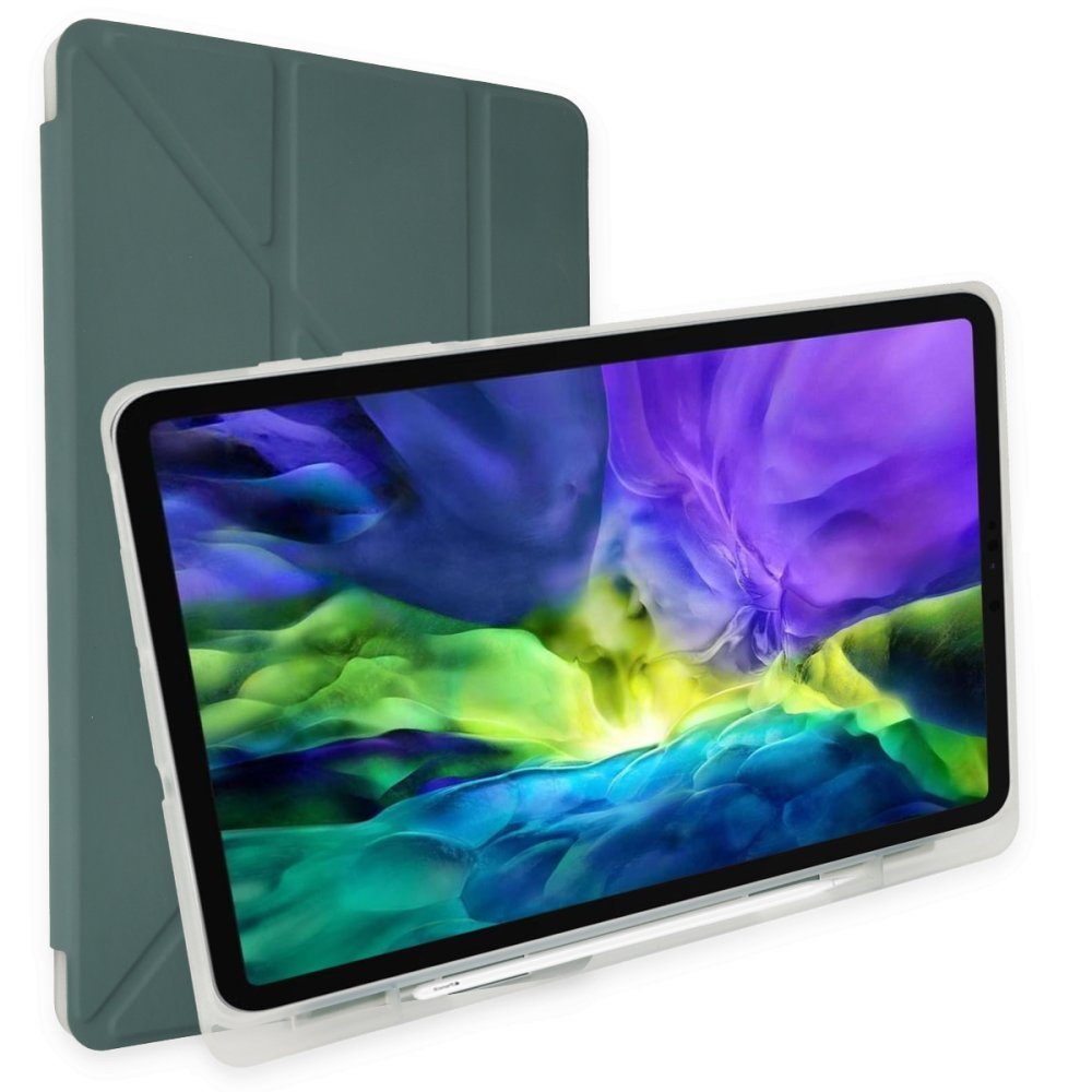 CLZ942 Samsung Galaxy T970 Tab S7 Plus 12.4 Kılıf Kalemlikli Mars Tablet Kılıfı - Ürün Rengi : Koyu Yeşil