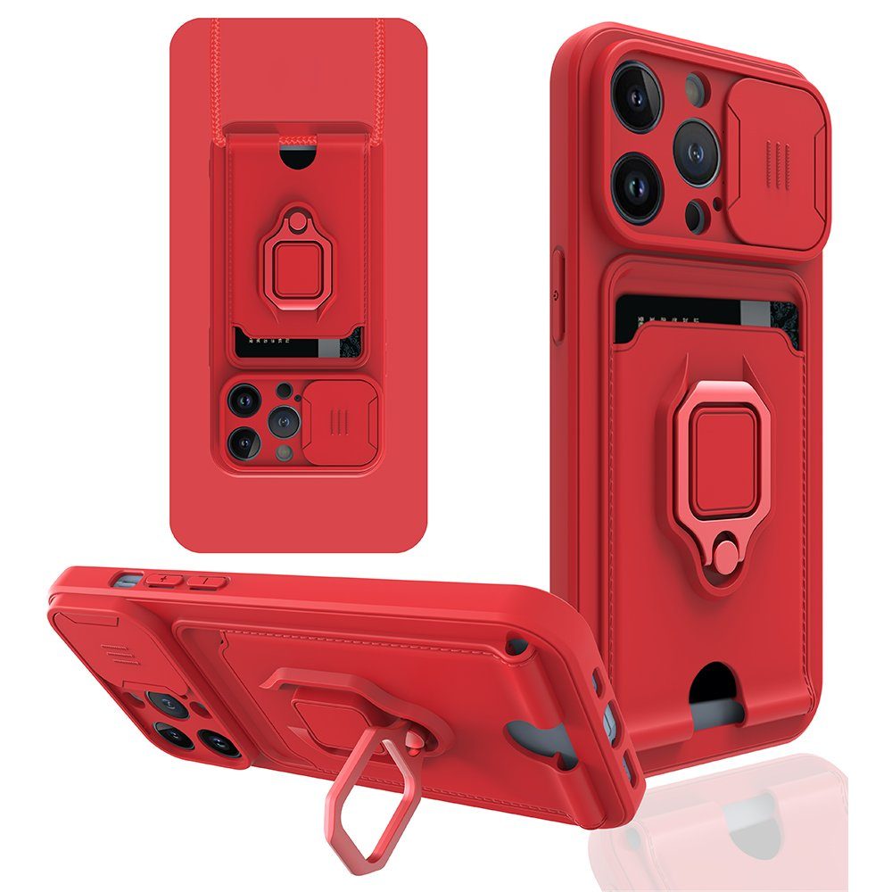 CLZ942 İphone 14 Pro Kılıf Zuma Kartvizitli Yüzüklü Silikon - Ürün Rengi : Kırmızı