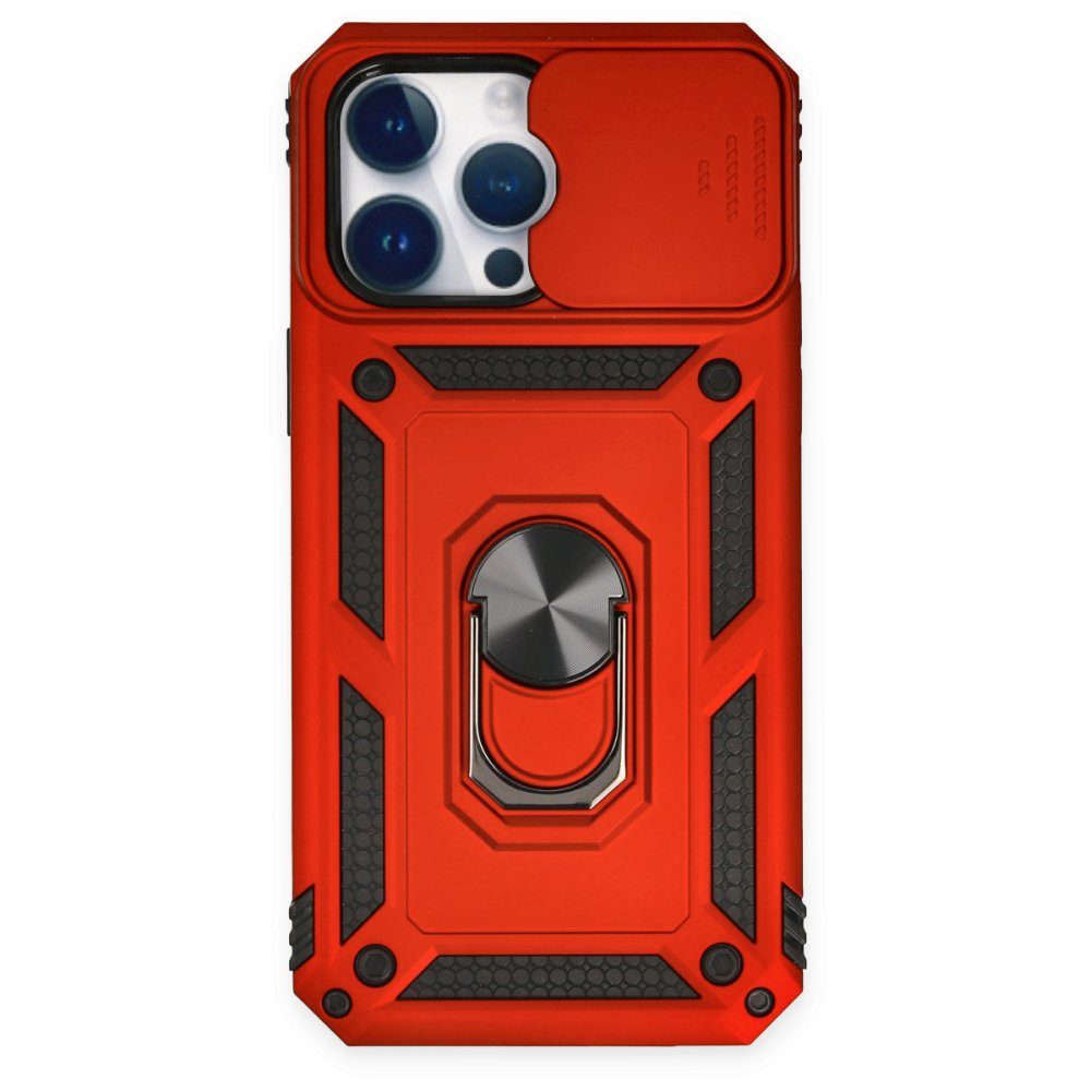 CLZ942 İphone 14 Pro Max Kılıf Pars Lens Yüzüklü Silikon - Ürün Rengi : Kırmızı