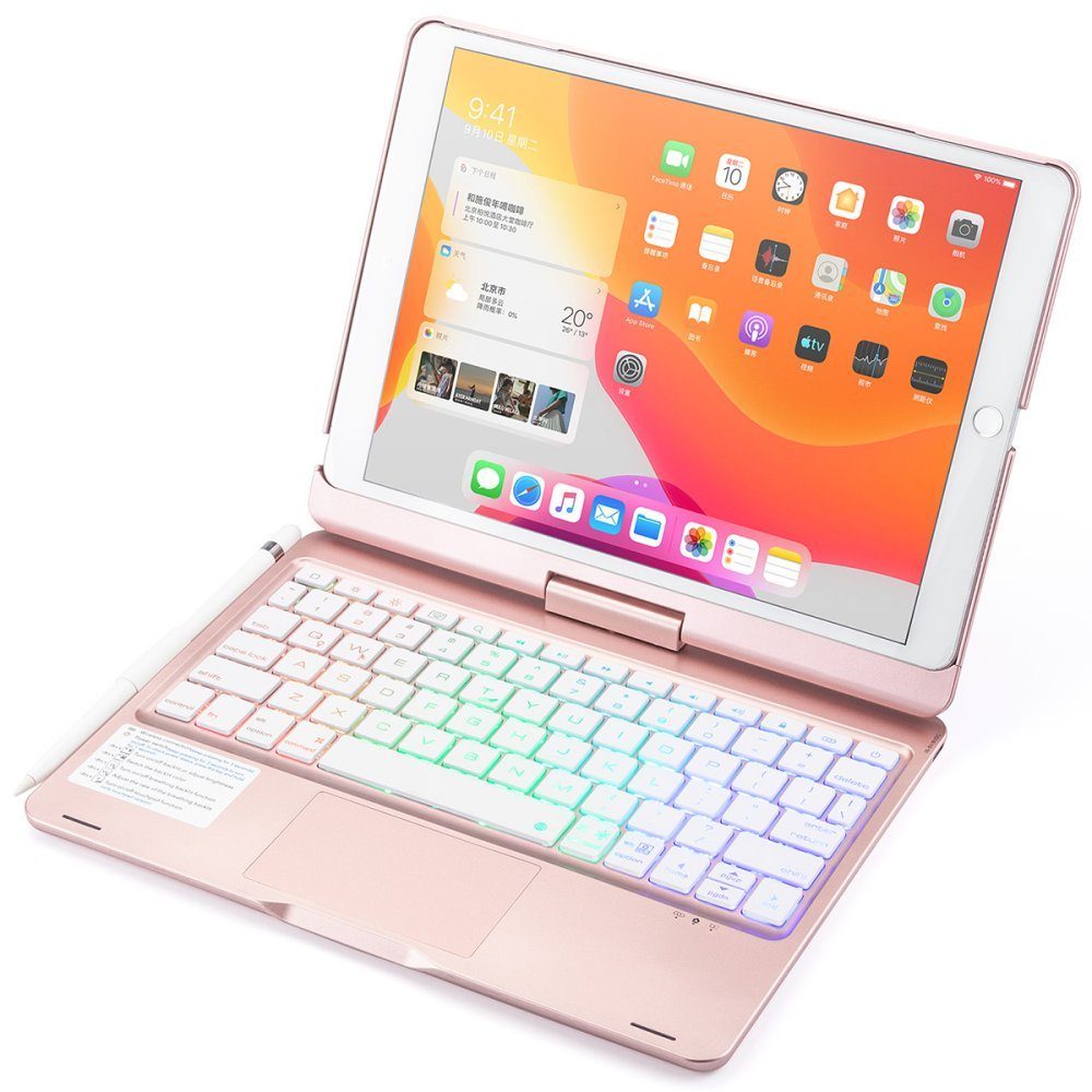 CLZ192 İpad Air 3 10.5 Kılıf Magic Dönen Klavyeli Tablet Kılıf - Ürün Rengi : Pembe