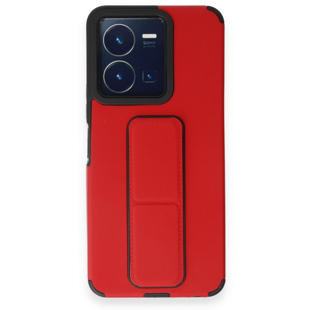 CLZ942 Vivo Y22s Kılıf Mega Standlı Silikon - Ürün Rengi : Kırmızı