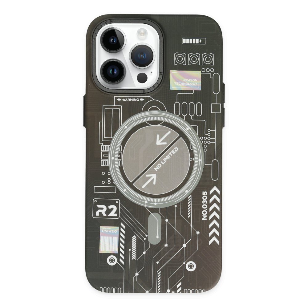 CLZ942 İphone 14 Pro Max Kılıf Fosforlu Metal Slim Magneticsafe Kapak - Ürün Rengi : Siyah