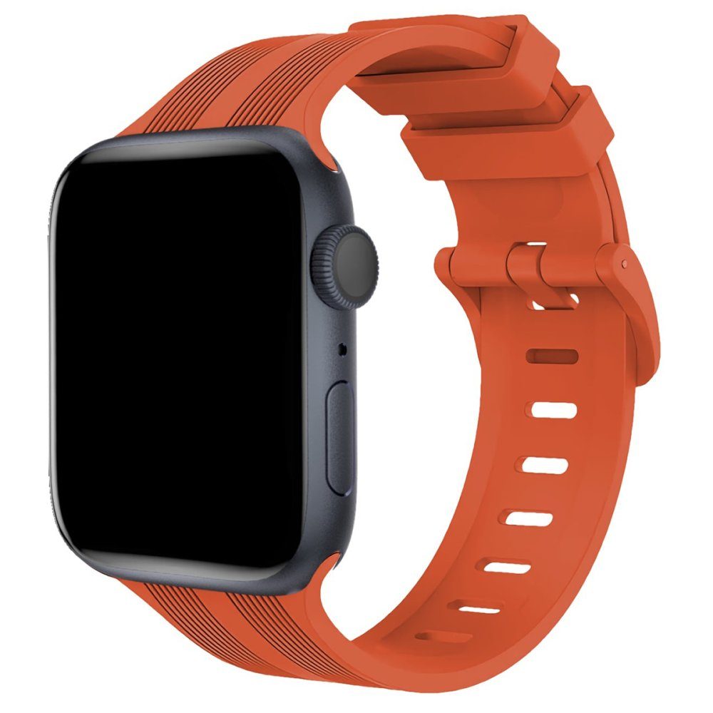 CLZ942 Apple Watch 41mm Kr408 Çizgili Silikon Kordon - Ürün Rengi : Kırmızı