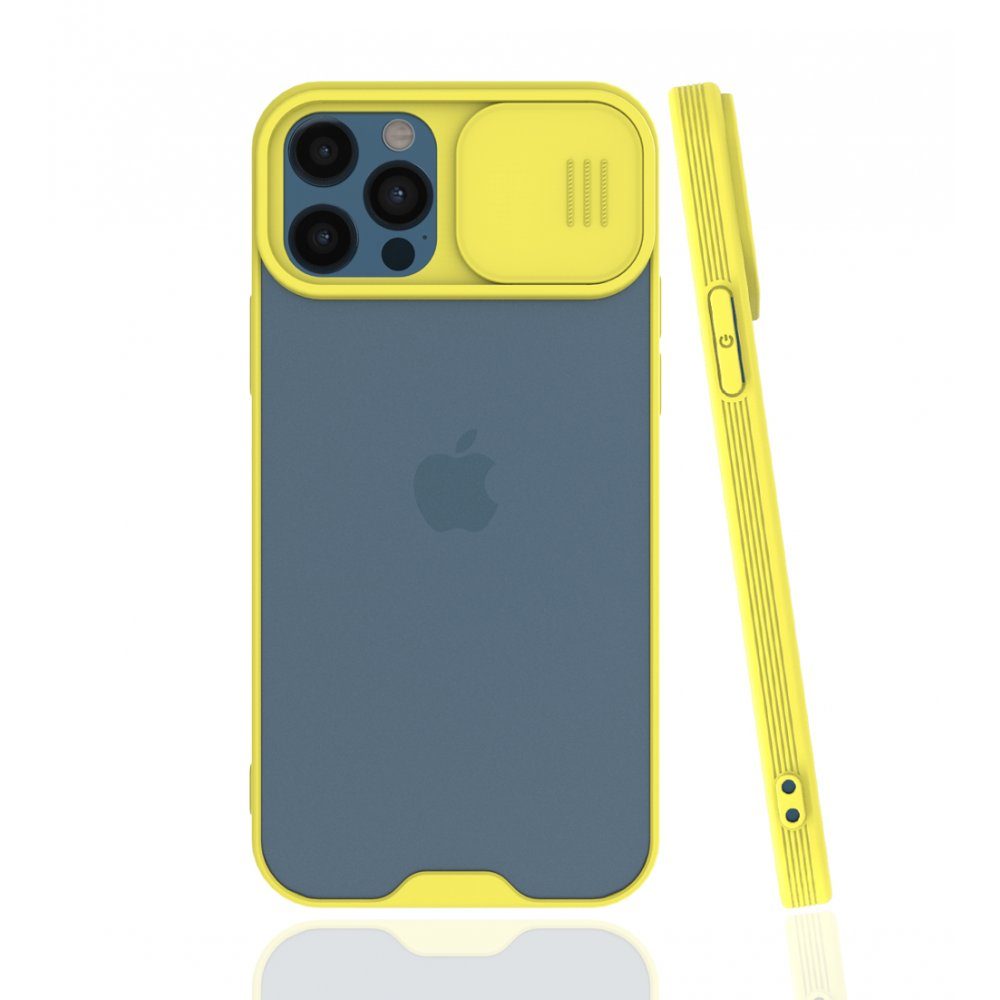 CLZ942 İphone 12 Pro Kılıf Platin Kamera Koruma Silikon - Ürün Rengi : Sarı
