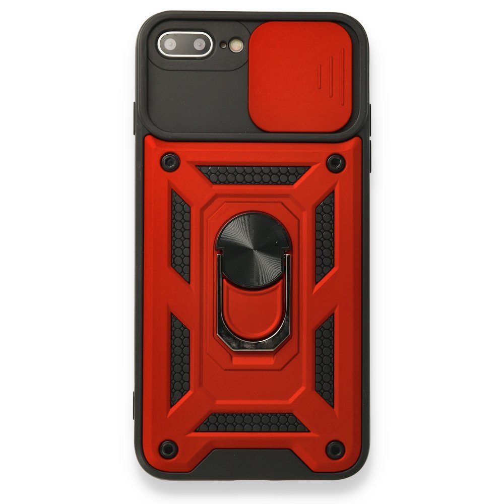 CLZ942 İphone 8 Plus Kılıf Pars Lens Yüzüklü Silikon - Ürün Rengi : Kırmızı