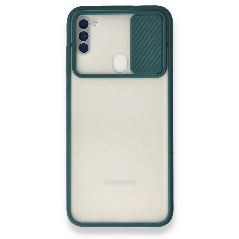 CLZ942 Samsung Galaxy M11 Kılıf Palm Buzlu Kamera Sürgülü Silikon - Ürün Rengi : Lacivert