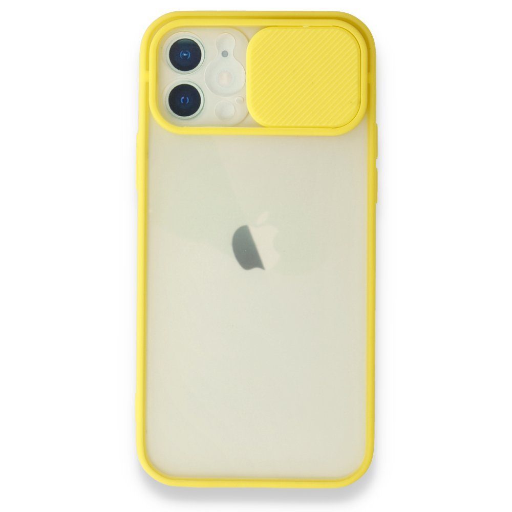 CLZ942 İphone 12 Kılıf Palm Buzlu Kamera Sürgülü Silikon - Ürün Rengi : Sarı